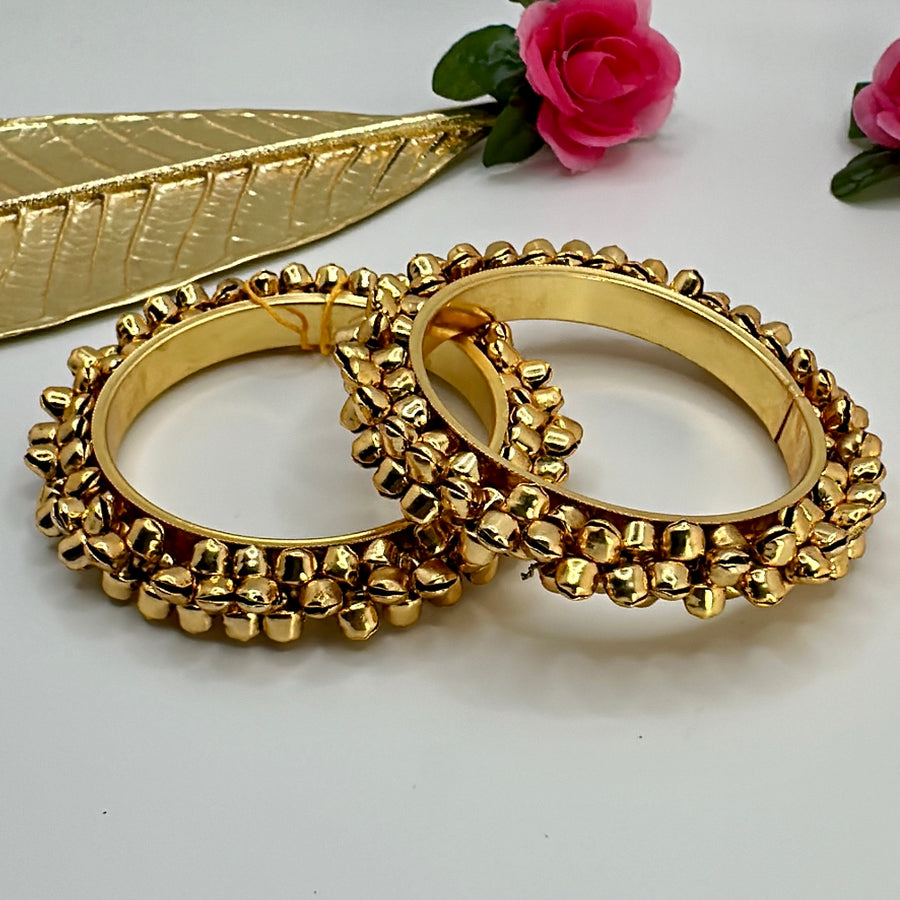 Clear Gold Lookalike Ghunghroo Bangle Pair(Non openable 2.4)