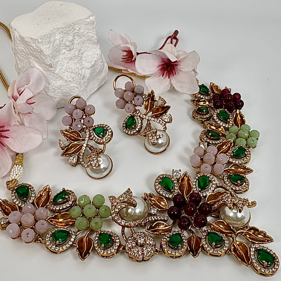 Multi American Diamonds & Natural Stones Contemporary Necklace Set