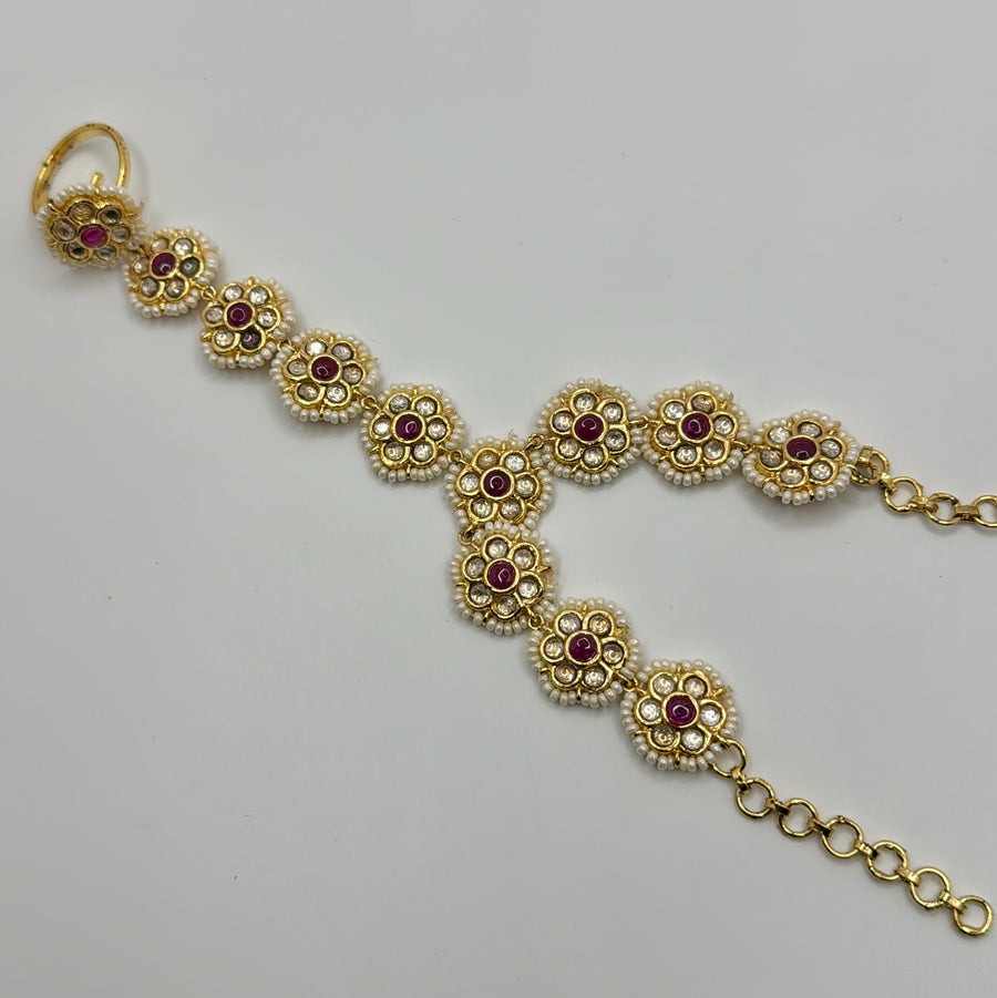 Ruby Paachi Adjustable Finger Bracelet/ Haathphool