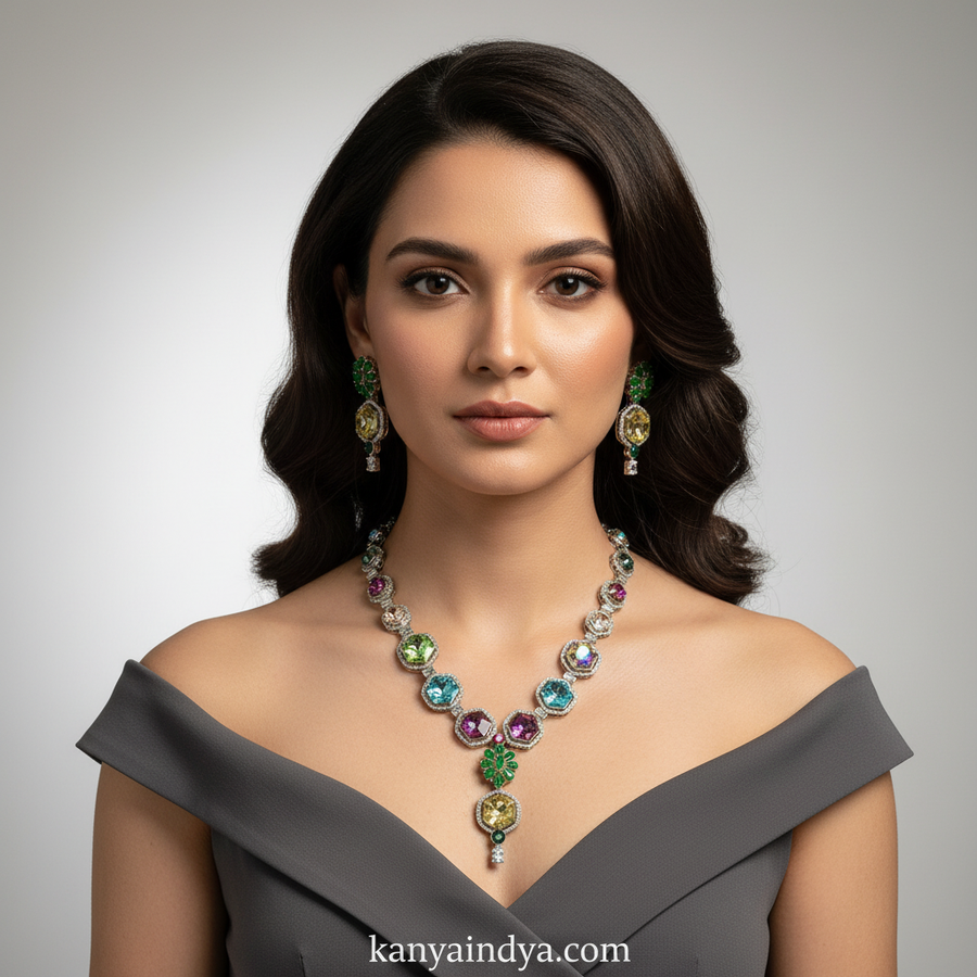 Multi Swarovski Crystals Cubic Zirconia Necklace Set