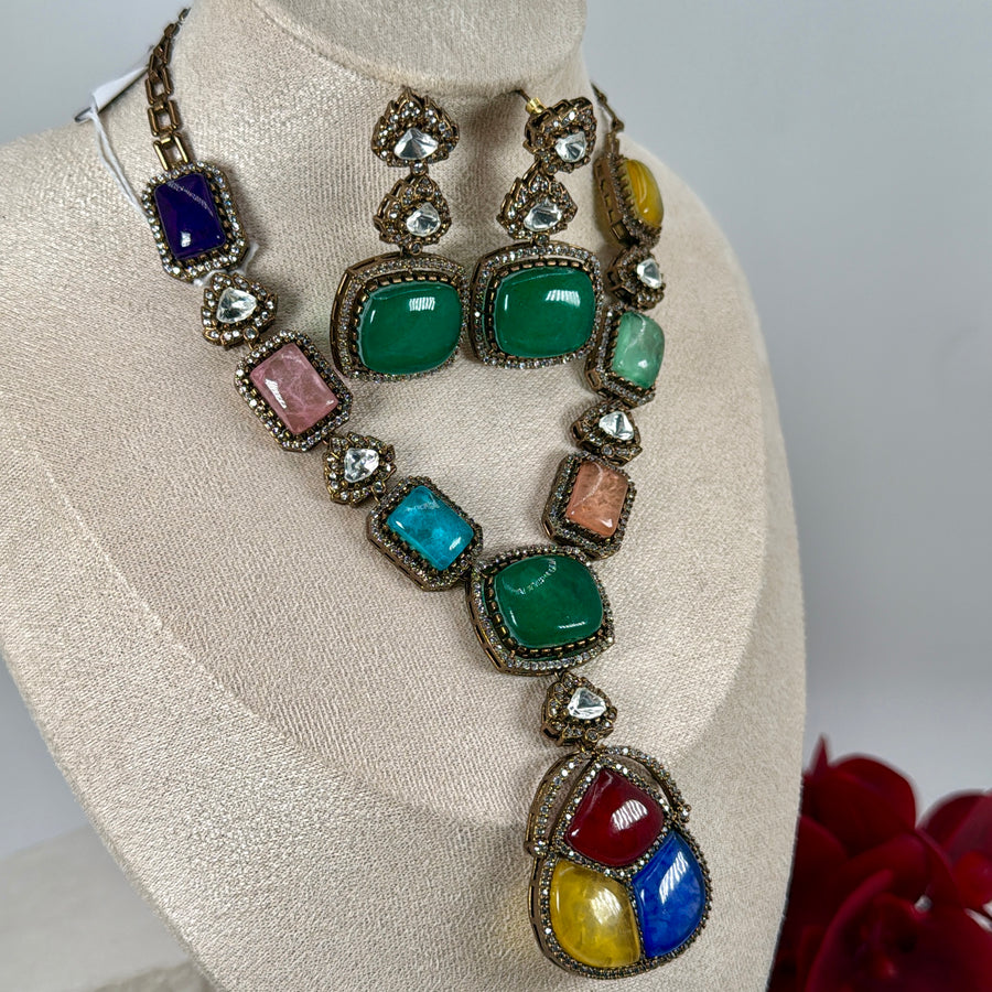 Multi Doublet Moissanite Necklace Set
