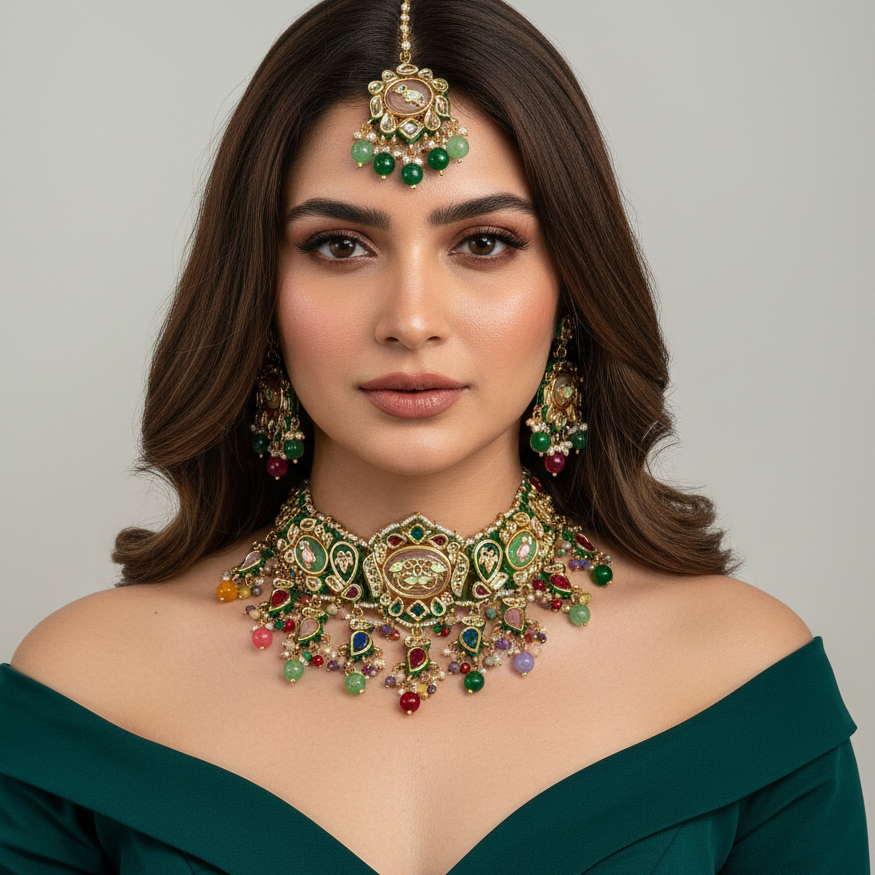 Multi Bikaneri Kundan Choker Necklace Set