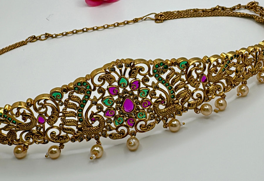 Ruby And Green Gold Lookalike Kamarband Waist Belt