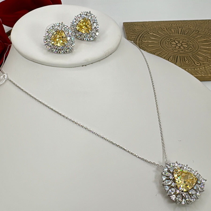 Yellow Swarovski Crystals Italian Cubic Zirconia Pendant Set