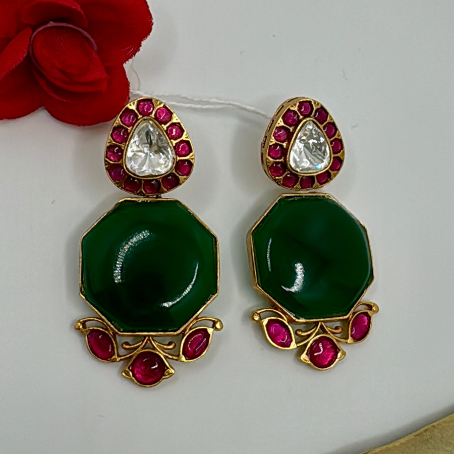 Green Doublet & Ruby Jadau Earrings