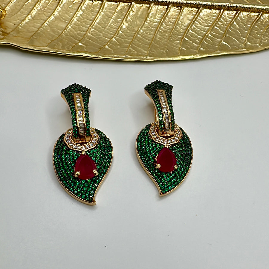 Green & Red Invisible Setting American Diamonds Earrings