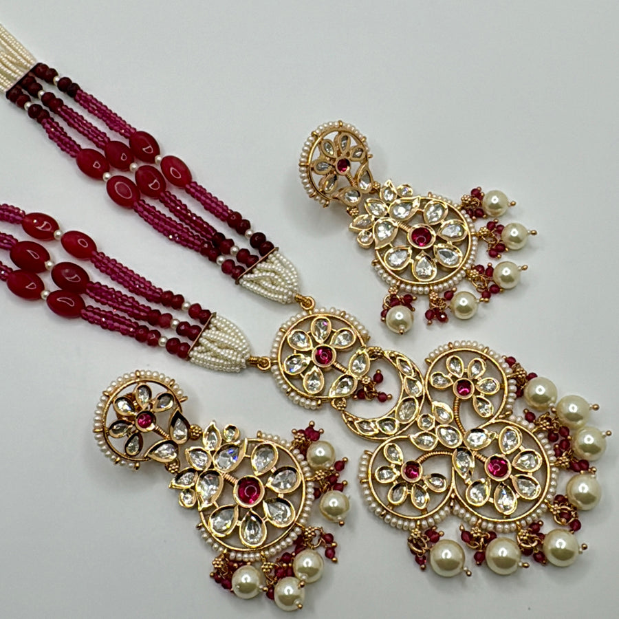 Ruby Long Tyaani Inspired Long Necklace Set