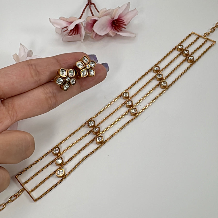 Clear Antique Gold Moissanite Dainty Choker Necklace Set