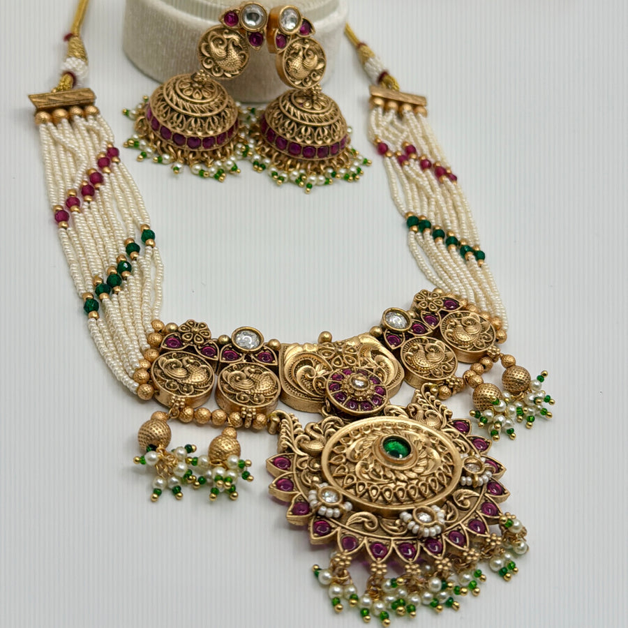 Multi Antique Gold Temple Inspired Necklace Set