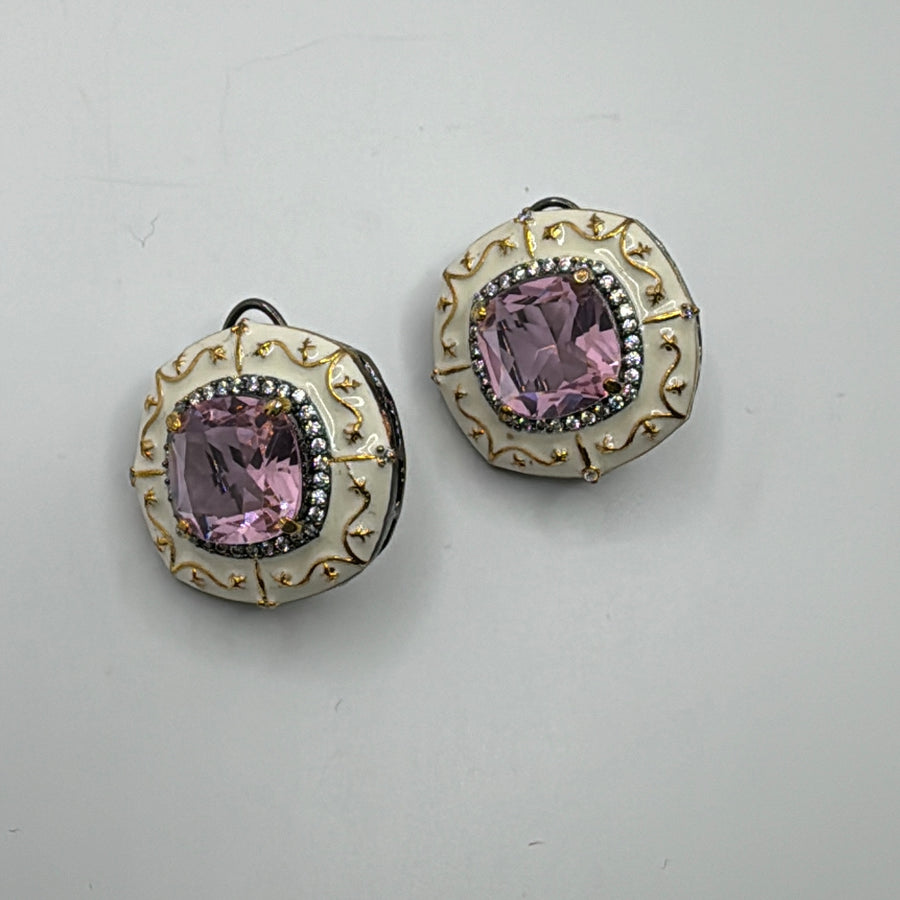 Pink Hydro Stone & Meenakari Studs