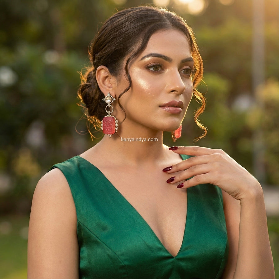 Peachy Pink Carved Doublet Moissanite Earrings