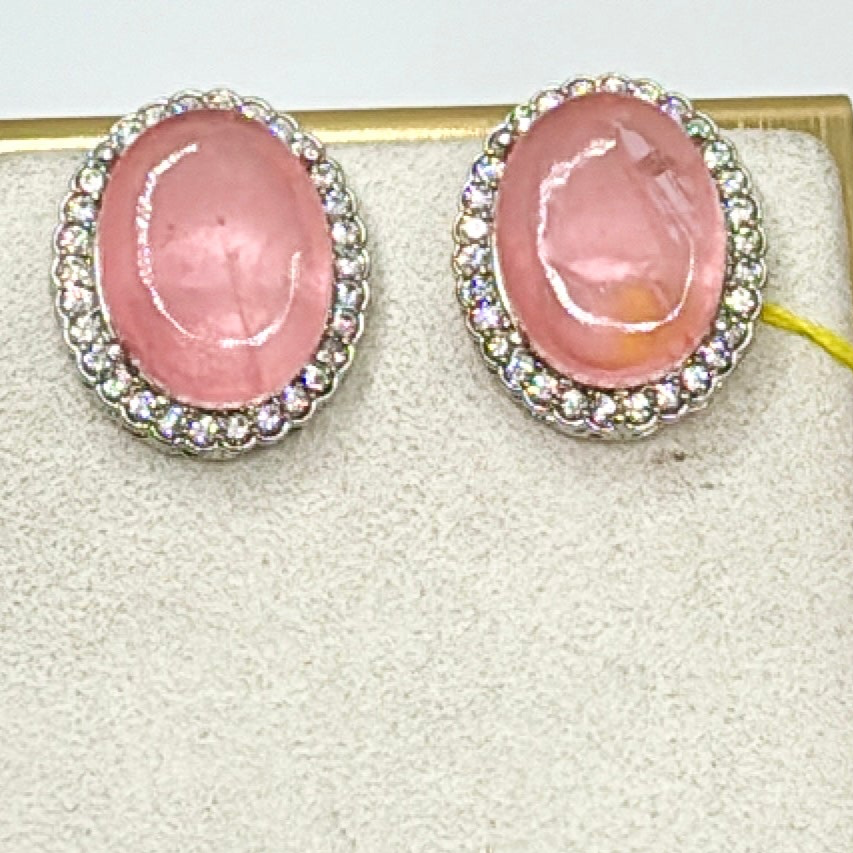 Pink Doublet American Diamonds Stud Earrings