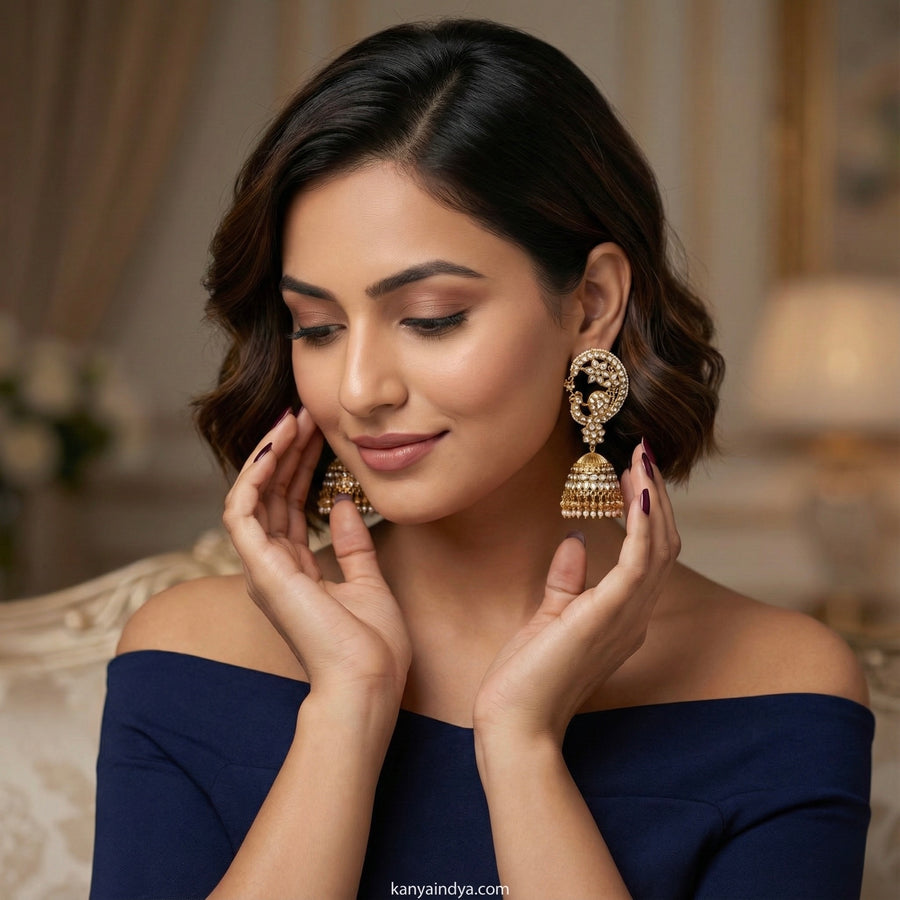 Clear Moissanite Statement Cuff Jhumka Earrings