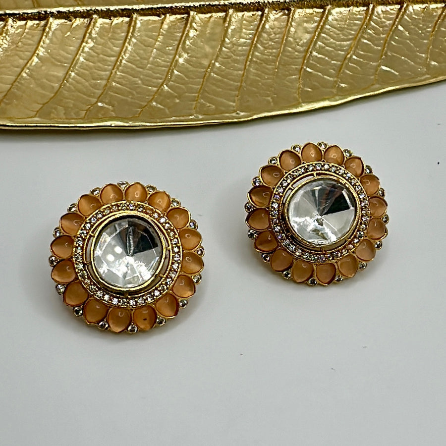 Peach Kundan Studs