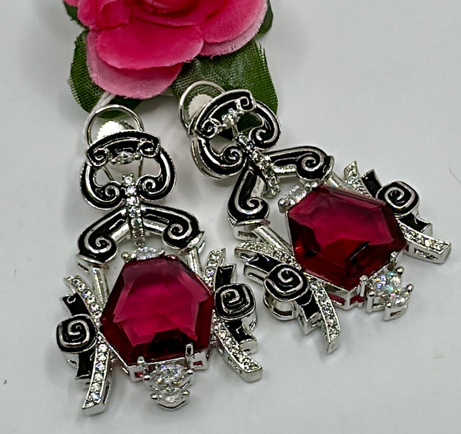 Ruby American Diamonds Statement Earrings