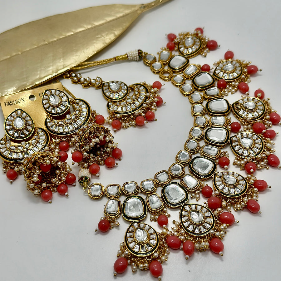 Pink Kundan Necklace Set