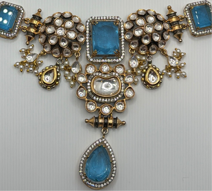 Turquoise Doublet 
Premium Moissanite Kundan Necklace Set