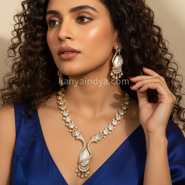 White MOP Dainty Moissanite Necklace Set