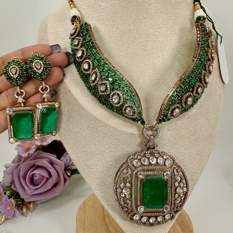 Green Moissanite Statement Necklace Set