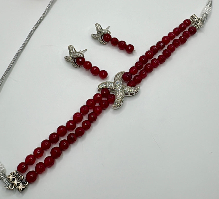 Ruby& American Diamonds in Invisible Setting Chic Choker Set