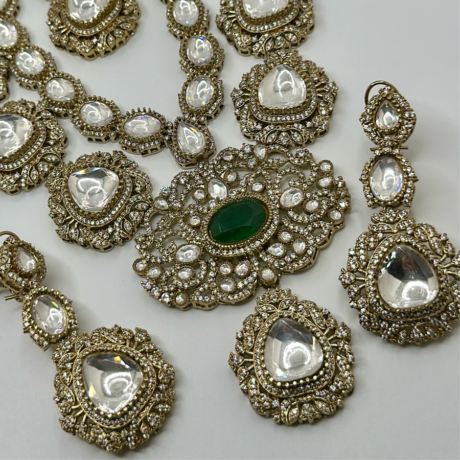 Green Premium Moissanite Kundan Statement Bridal Set