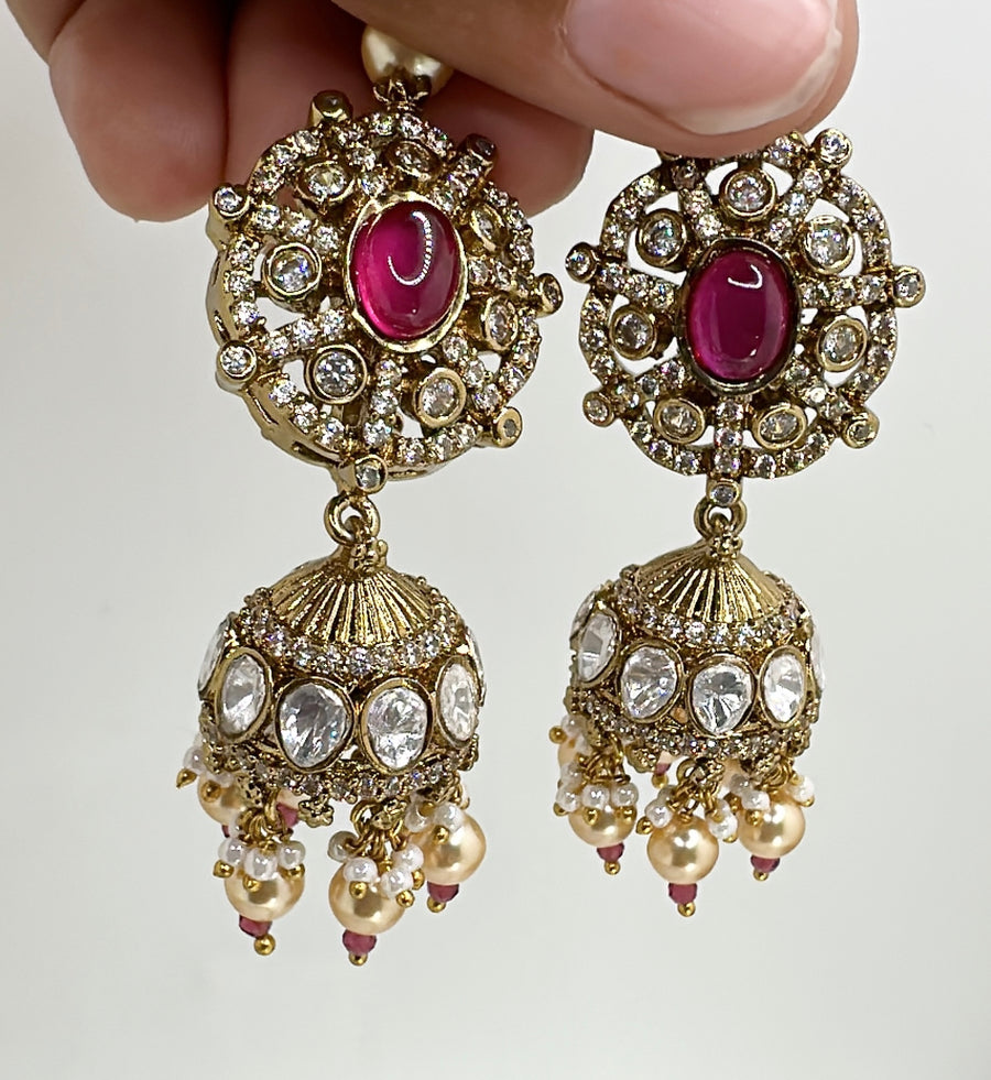 Ruby Moissanite Kundan Necklace Set