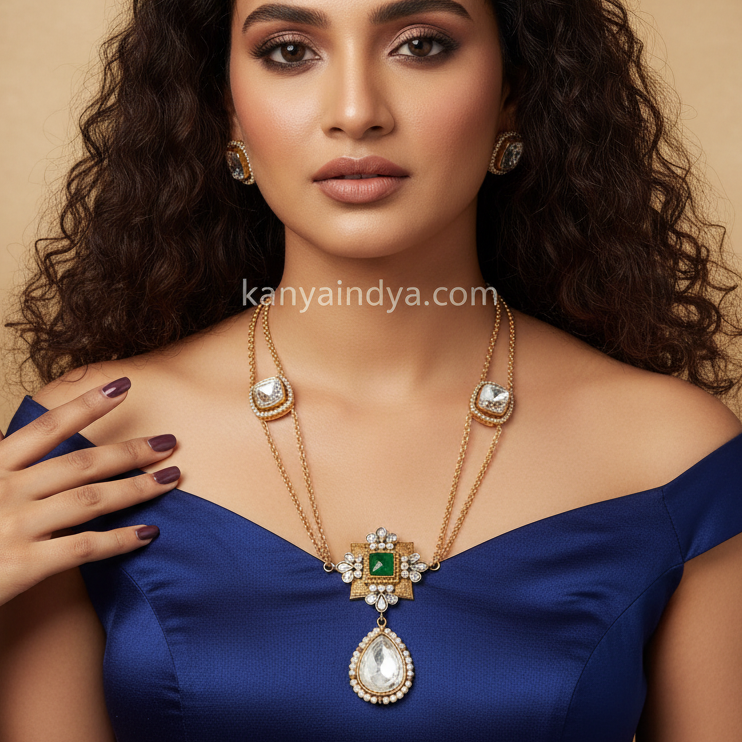 Green Apala Inspired Moissanite Necklace Set