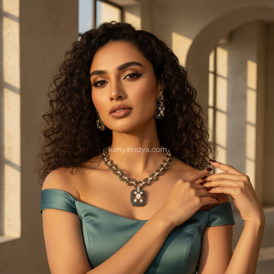 Blue Invisible Set Moissanite Necklace Set