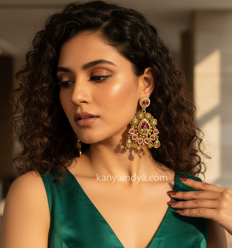 Ruby Antique Gold Earrings