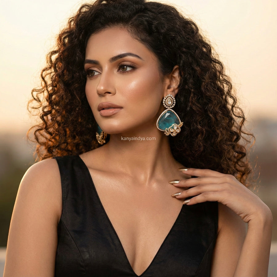 Turquoise Doublet Moissanite Statement Lightweight Earrings