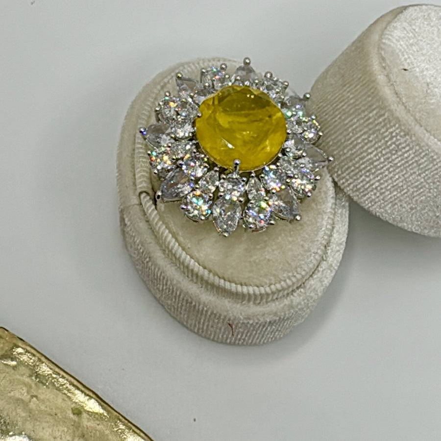 Yellow Star Shaped American Diamonds Finger Ring