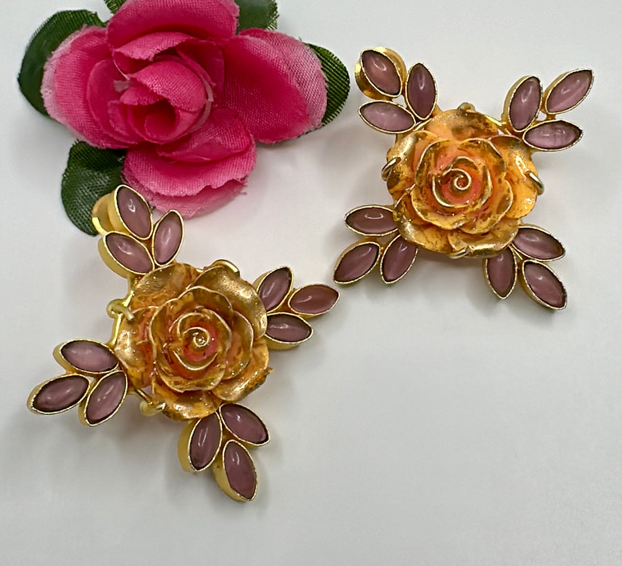 Orange And Pink Rose Contemporary Studs