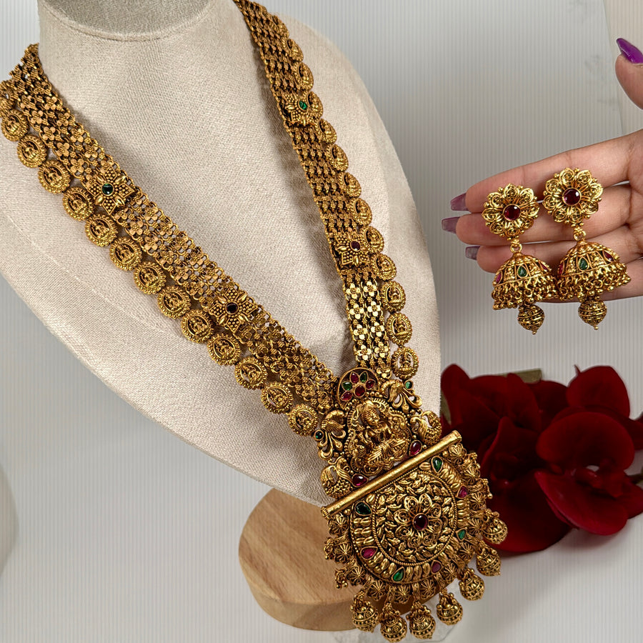 Multi Antique Gold Statement Long Necklace Set
