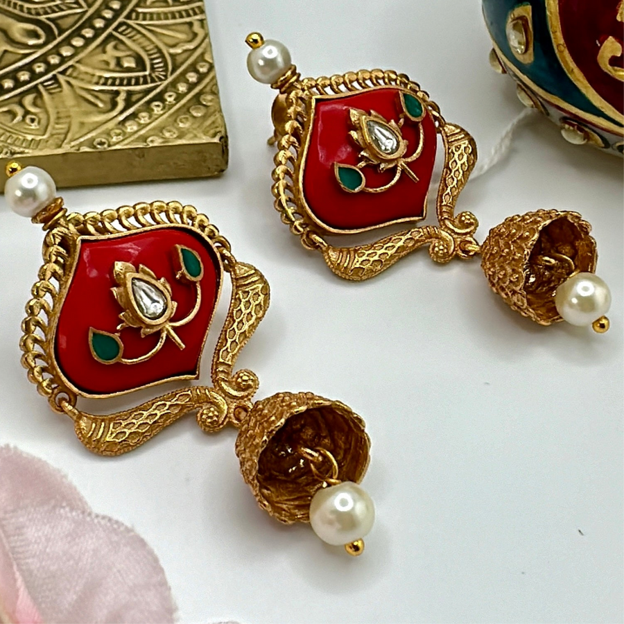 Red Coral Jhumka Earrings