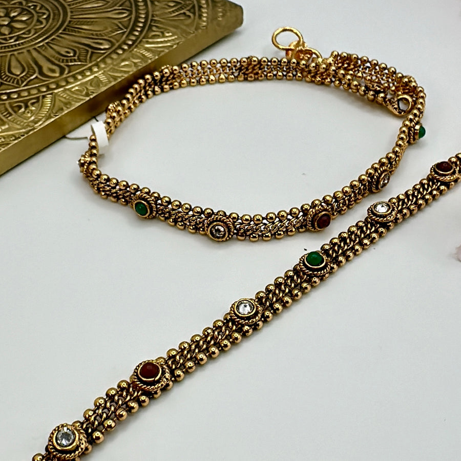 Multi Antique Gold Anklet Pair