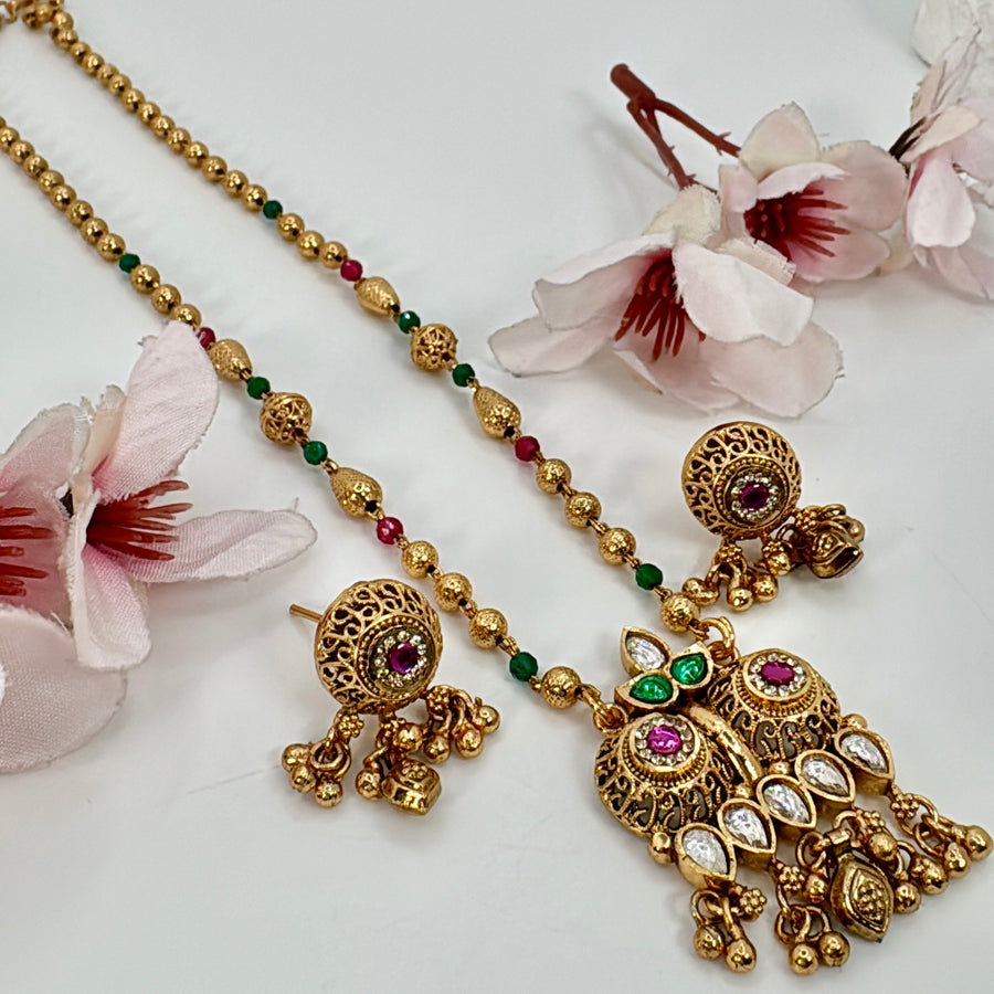 Multi Antique Gold Dainty Pendant Necklace Set