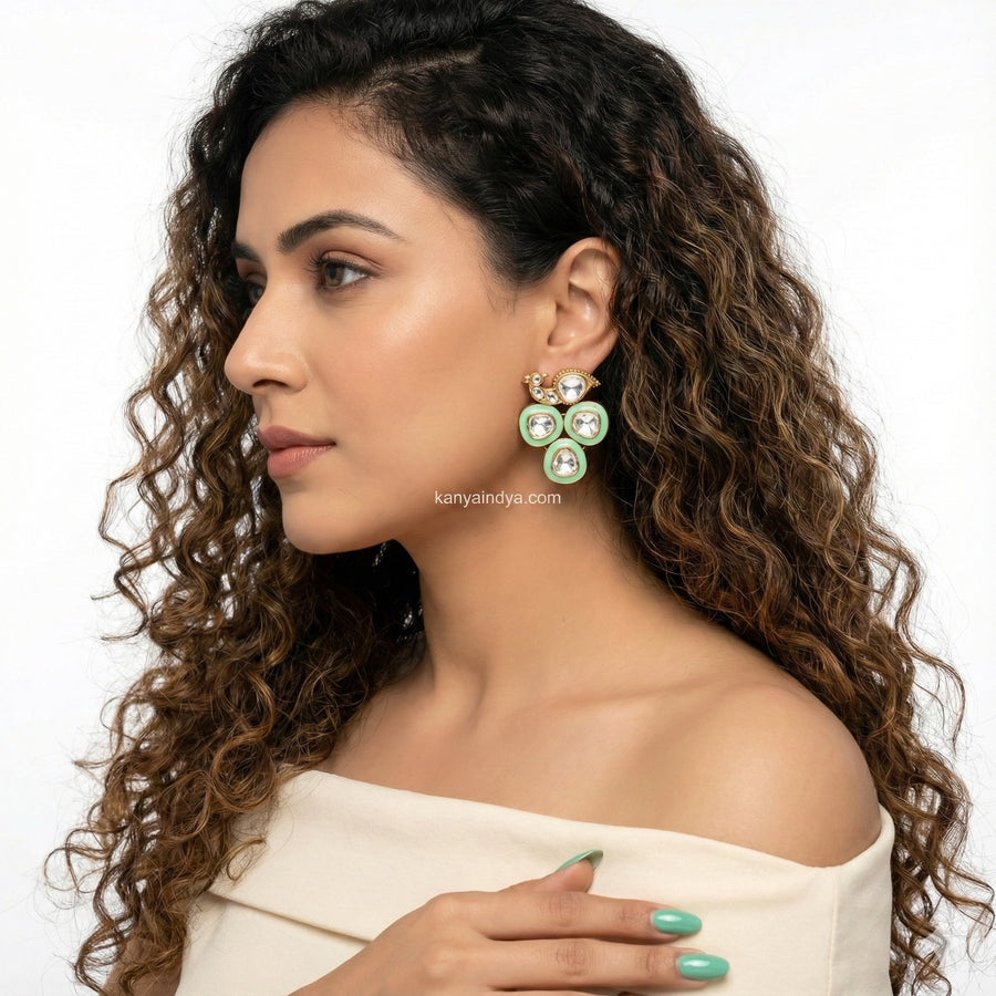 Mint Meenakari Enamel Moissanite Peacock Stud Earrings