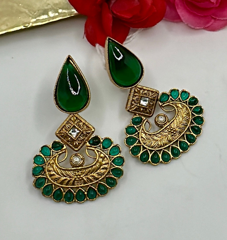 Green Gold Lookalike Rajwadi Earrings