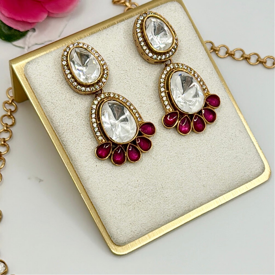 Ruby Red Moissanite Kundan Necklace Set