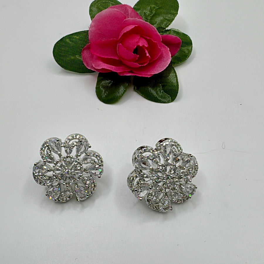 Clear American Diamonds Flower  Studs