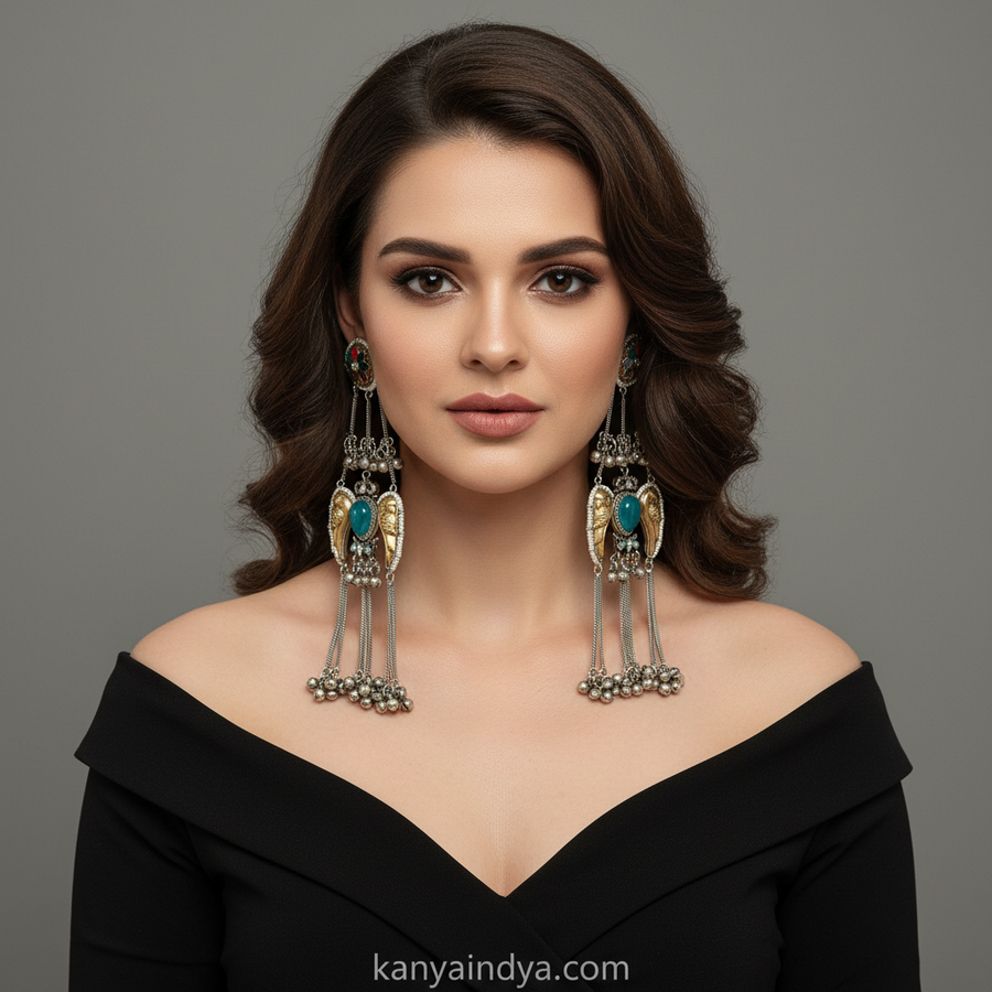 Multi Silver Lookalike Ghungroo Kashmiri Earrings
