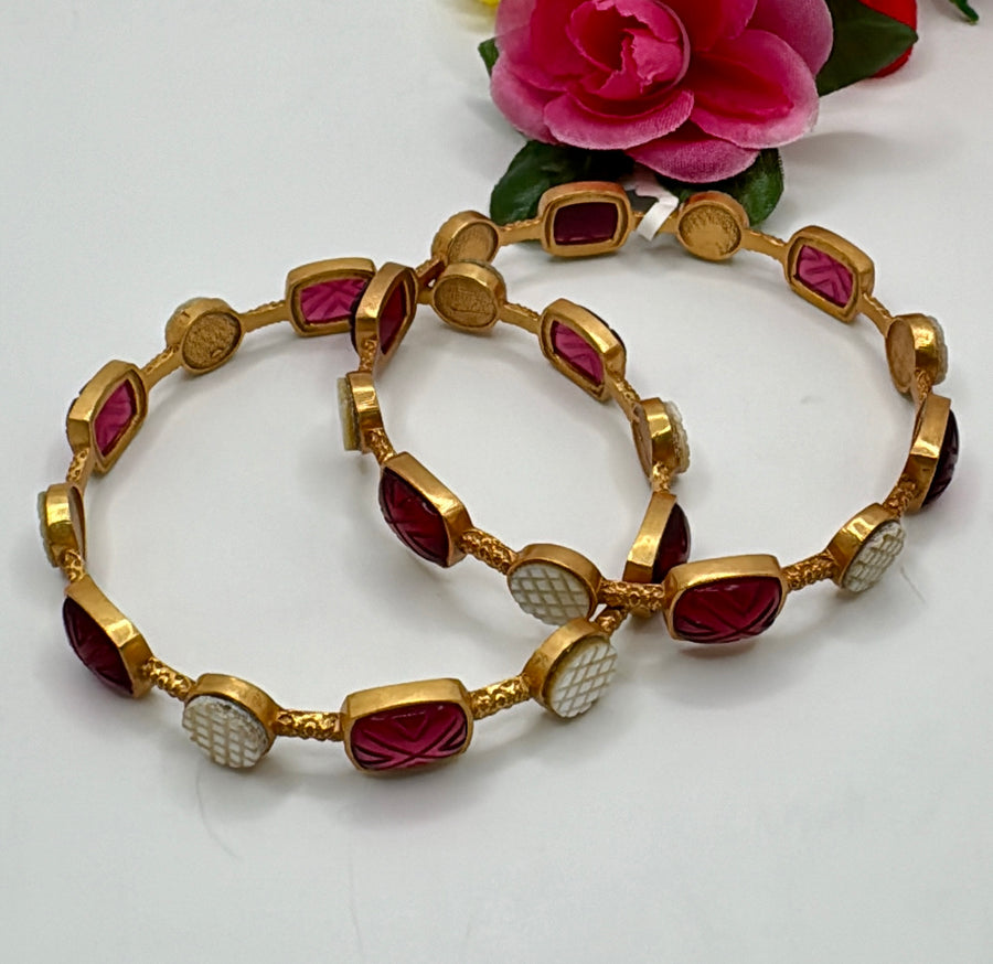 Ruby And MOP Dainty Bangles Pair (Non-openable Size 2.6)