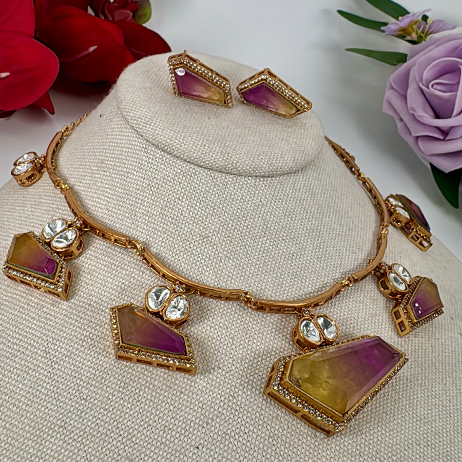 Lavender Purple Shaded Doublet Moissanite Necklace  Set