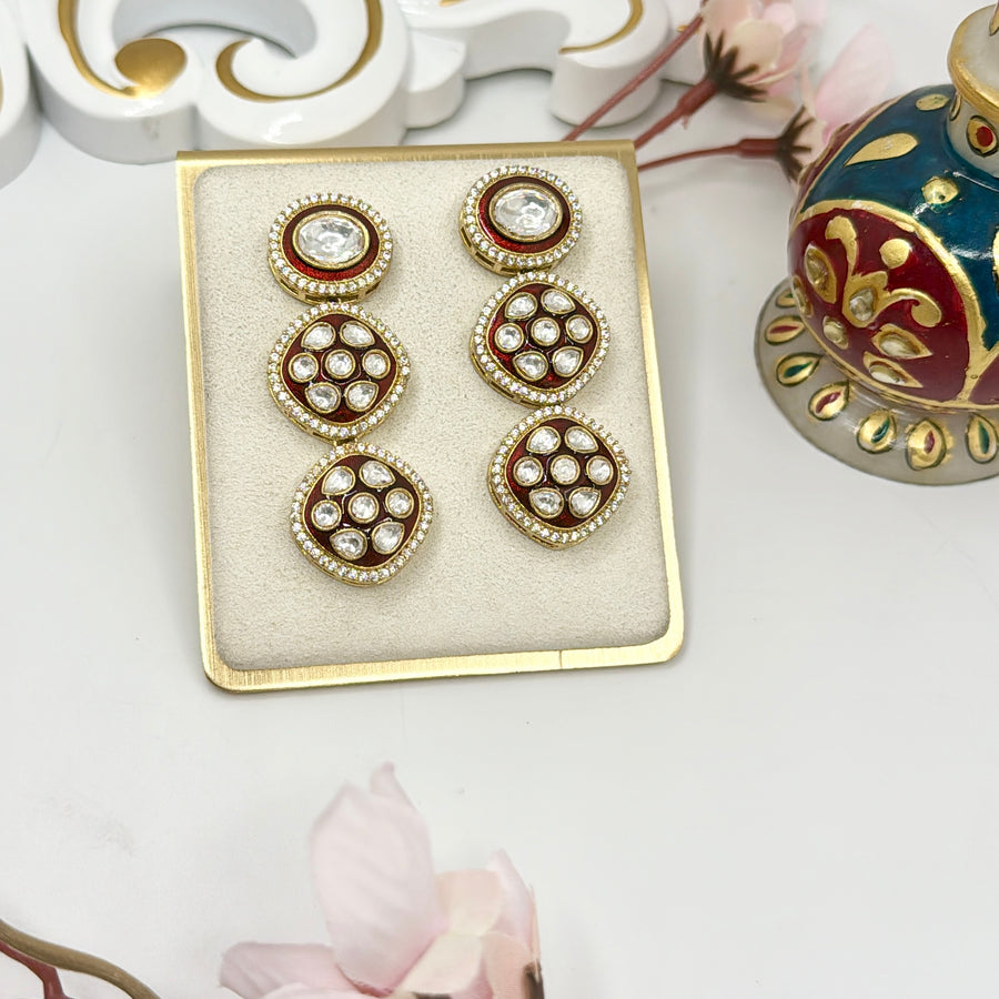 Ruby Kundan Meenakari Earrings