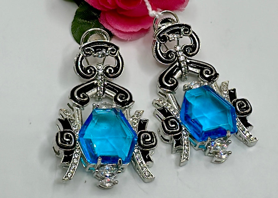 Turquoise American Diamonds Statement Earrings