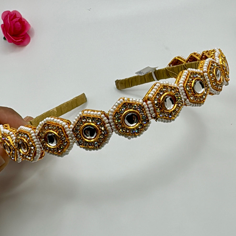 Clear Kundan and Pearls Hairband