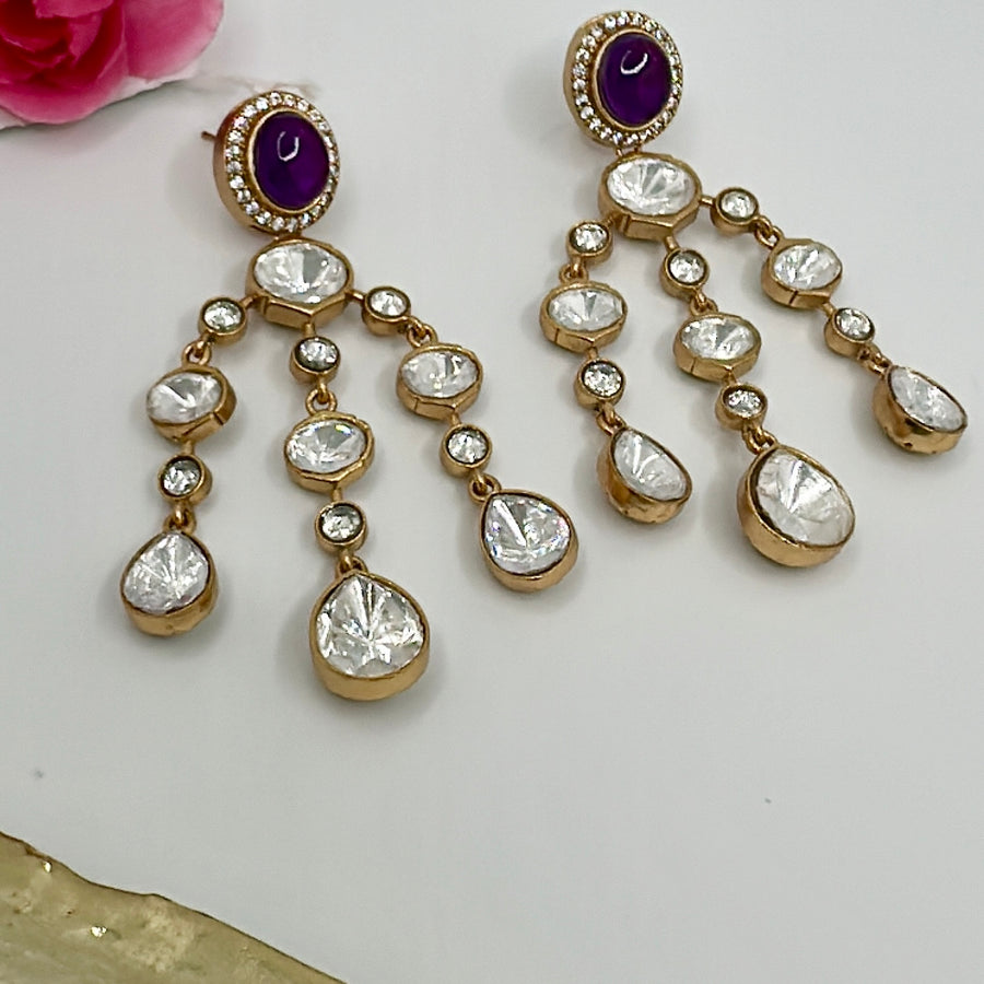 Purple Doublet & Moissanite Kundan Earrings