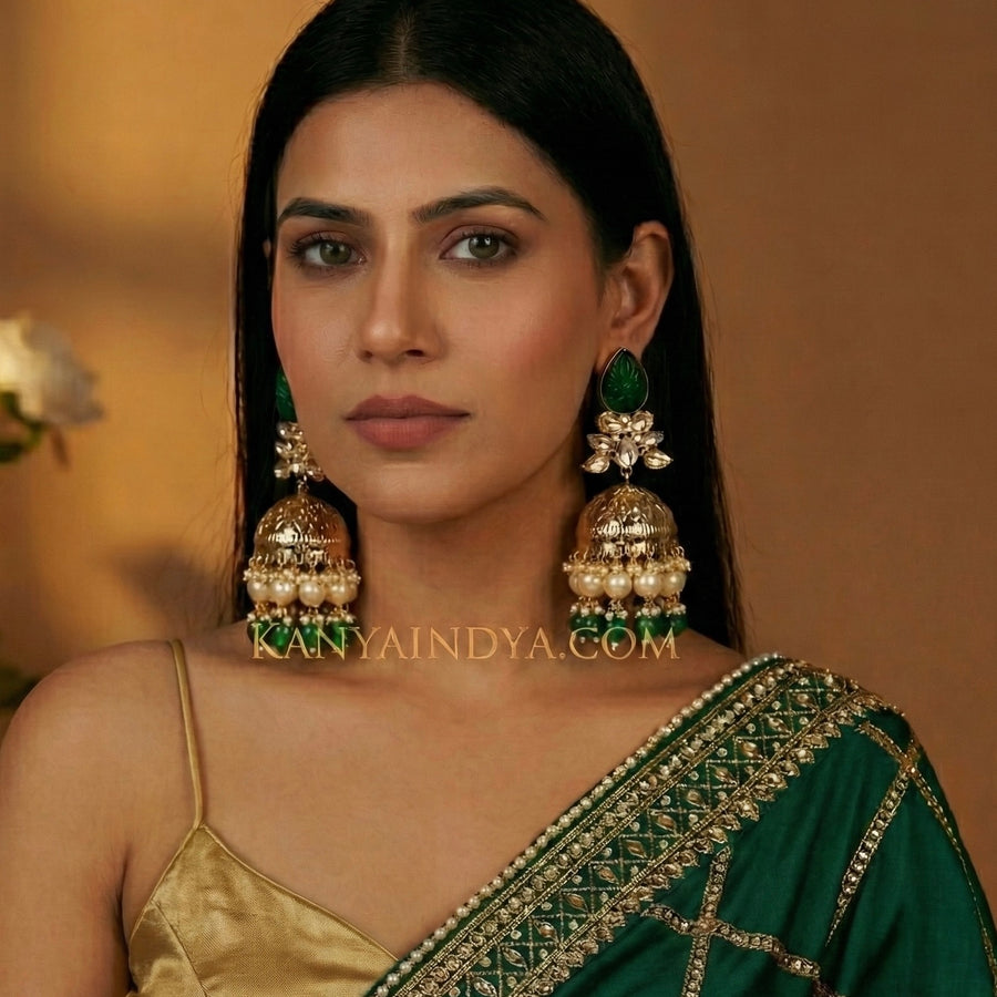 Green Moissanite Jhumka Earrings