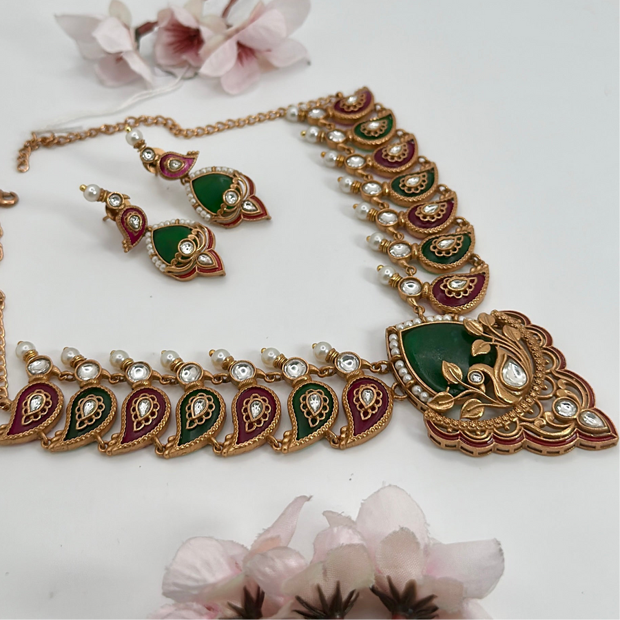 Green Multi Apala Inspired Moissan Necklace Set