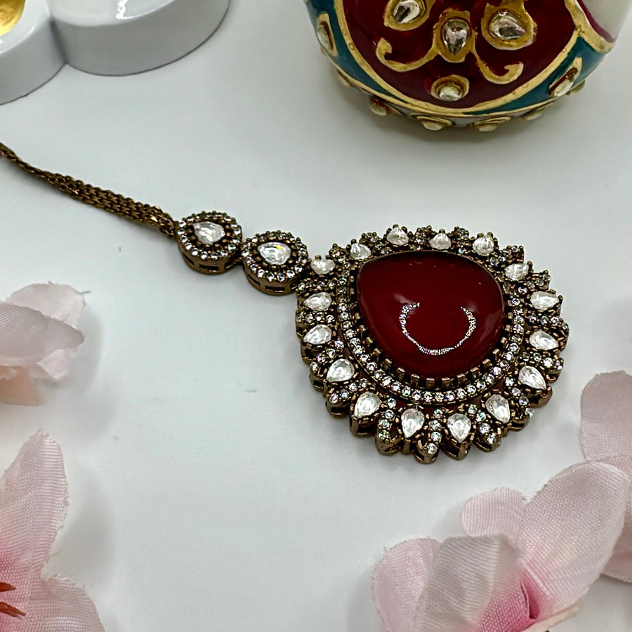 Ruby Doublet Moissanite Kundan Mang Tika